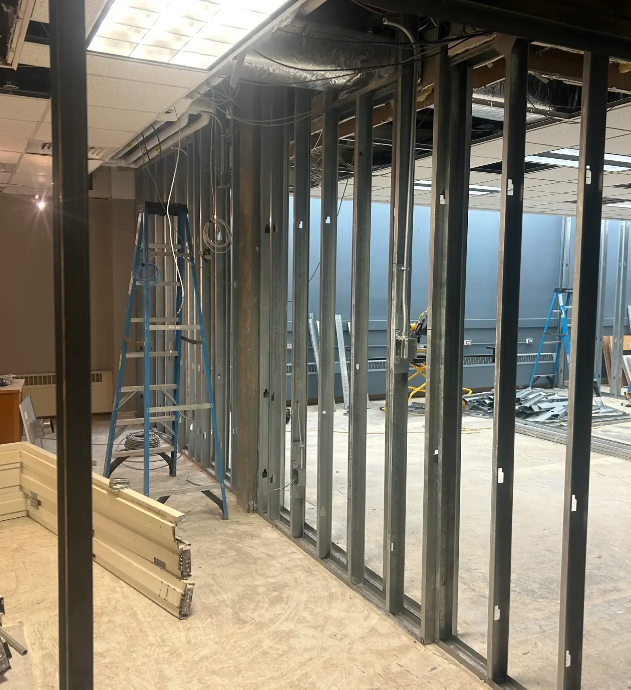 Building interior framing progress